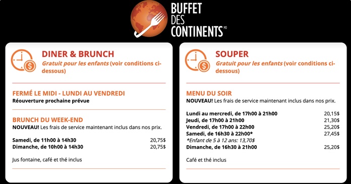 Les enfants mangent gratuitement au Buffet des Continents