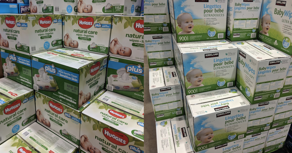 Lingettes Huggies et Kirkland chez Costco