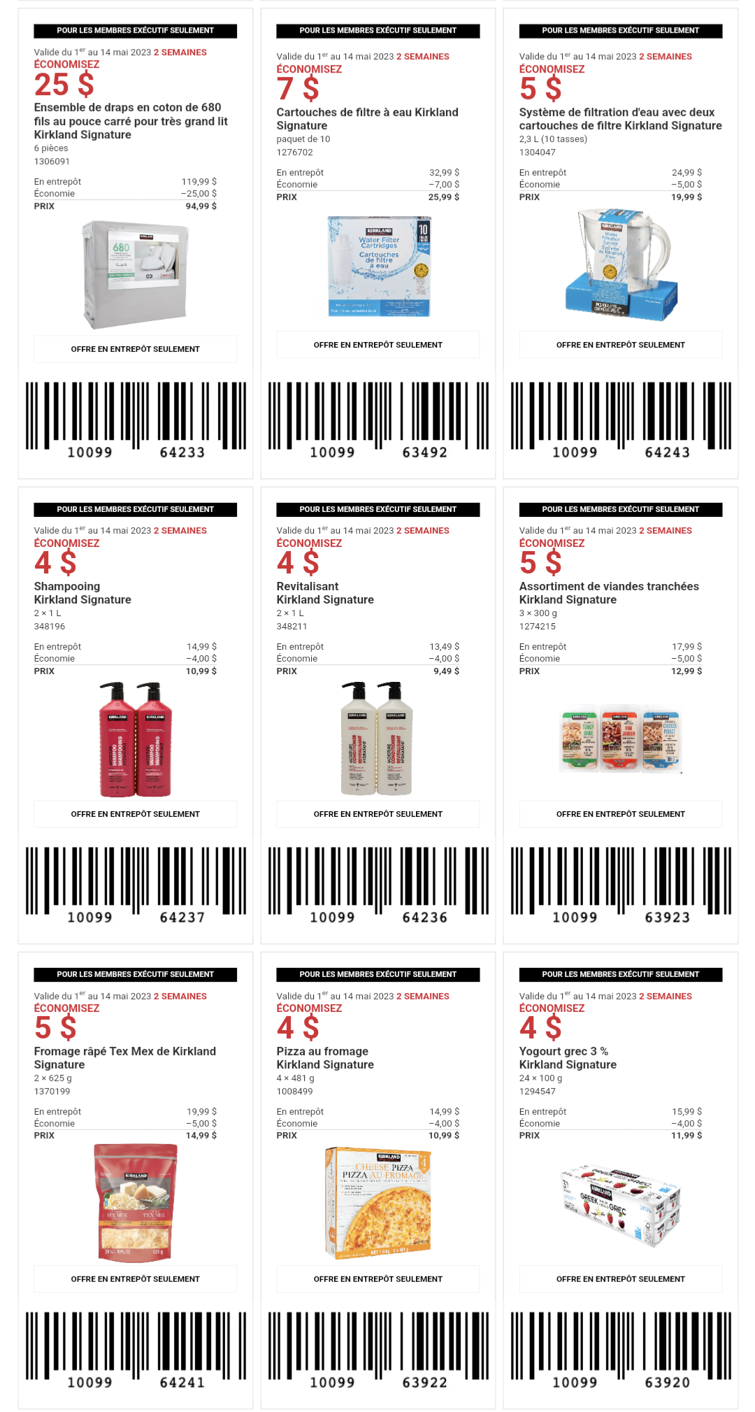 Circulaire des coupons rabais exclusifs aux membres Costco exécutifs.