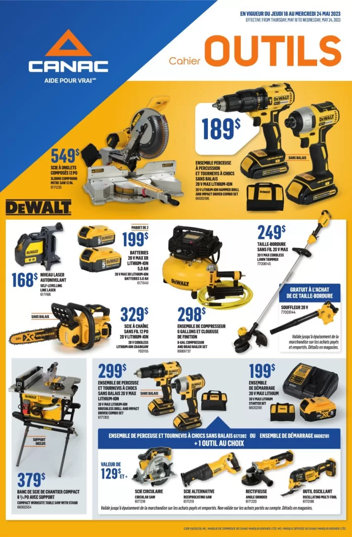 Circulaire Canac Cahier Outils rabais sur des outils de marque Dewalt, Milwaukee, Bosch