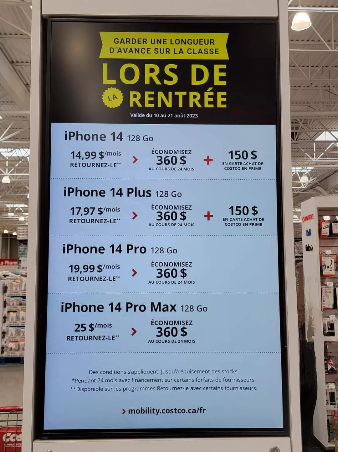 Rabais sur les téléphones intelligents chez Costco et remise en carte cadeau 