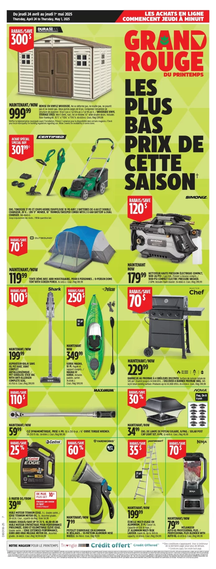 Circulaire Canadian Tire semaine du 24 avril au 01 mai page 01